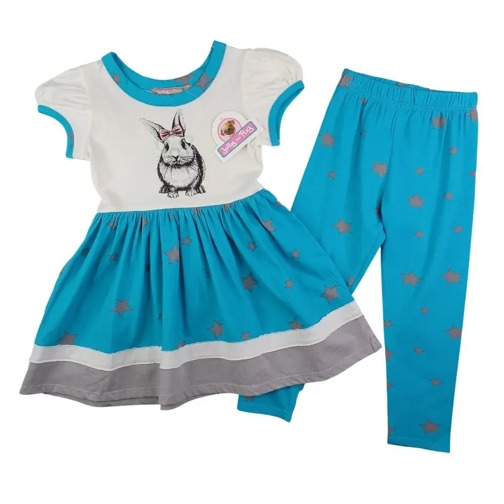 Jelly The Pug Girls Bunny Knit Dress Legging Set Outfit Short Sleeve Size 2T NWT
